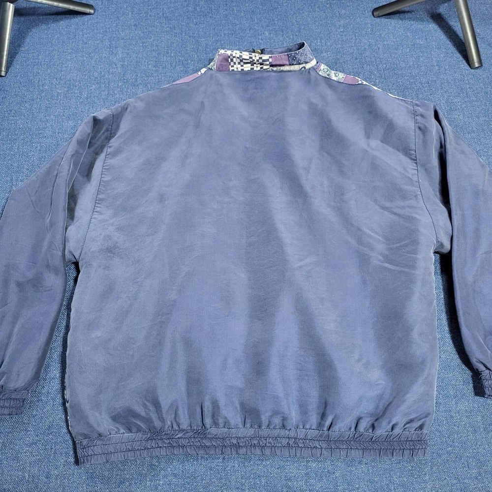 ONE RESOURCE Vintage Silk Patchwork Bomber Jacket Purple Blue Print Zip Up L - Picture 8 of 10